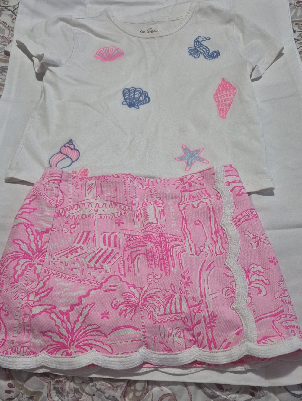 Lilly Pulitzer Girls White Top & Pink Printed Skirt Matching Set